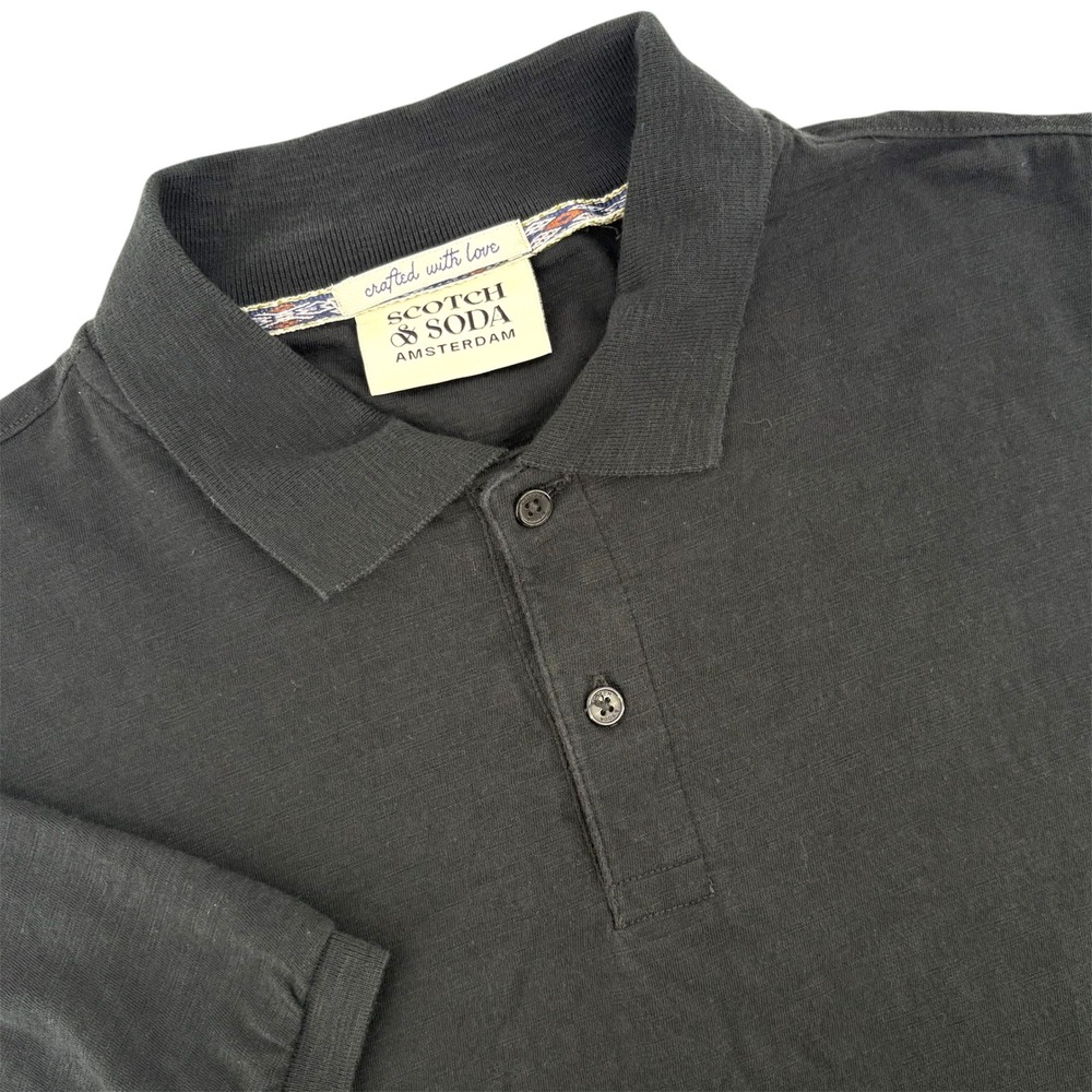 Scotch Soda Amsterdam Mens Black Long Sleeve Polo Shirt Size L G